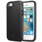 iPhone 5/5S/SE Case Premium Leather Back Flexible TPU Silicone Hybrid Black