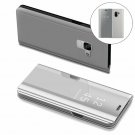 For Galaxy A8 Plus Case Mirror Design Clear View Flip Bookstyle Luxury Silver