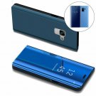 For Galaxy A8 Plus Case Mirror Design Clear View Flip Bookstyle Luxury Blue