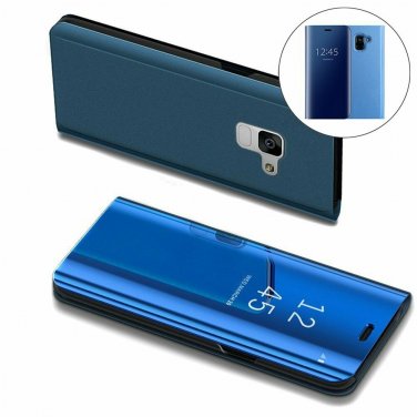 For Galaxy A8 Plus Case Mirror Design Clear View Flip Bookstyle Luxury Blue