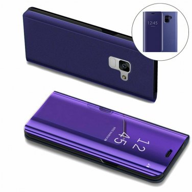 For Galaxy A8 Plus Case Mirror Design Clear View Flip Bookstyle Luxury Purple