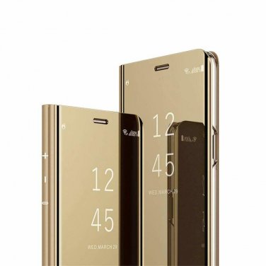 For Galaxy A7 2018 A750 Case Mirror Design Clear Flip Bookstyle Luxury  Gold