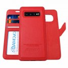For Samsung Galaxy S10 Case Wallet Genuine Leather Wrist Strap Folio Flip Red