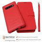 For Samsung Galaxy S10 Case Wallet Genuine Leather Wrist Strap Folio Flip Red