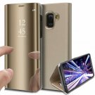 For Samsung J8 2018 Case Mirror Design Clear View Flip Bookstyle Protecter Gold