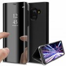 For Samsung J8 2018 Case Mirror Design Clear View Flip Bookstyle Protecter Black
