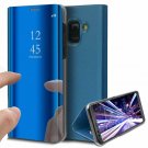 For Samsung J8 2018 Case Mirror Design Clear View Flip Bookstyle Protecter Blue
