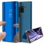 For Samsung J8 2018 Case Mirror Design Clear View Flip Bookstyle Protecter Blue