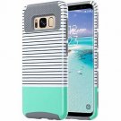 For Galaxy S8 Case Release 2-Piece Dual Layer Style Hard Cover Mint Stripes+Grey