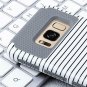 For Galaxy S8 Case Release 2-Piece Dual Layer Style Hard Cover Mint Stripes+Grey