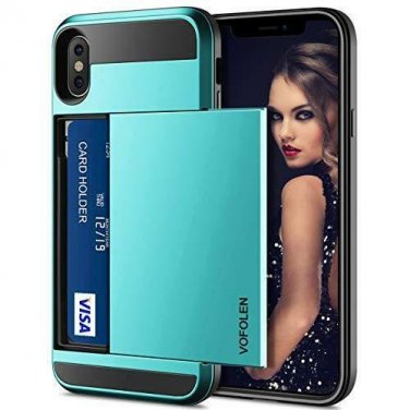 For iPhone Xs Max Case Wallet Card Holder Sliding Cover Credit Card Slot Blue