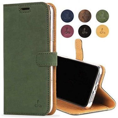 For Apple iPhone XR Case Luxury Genuine Leather Wallet and Card Slots Dark Green