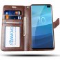 For Samsung Galaxy S10 Plus Case Wallet Detachable Leather Wrist Strap Brown