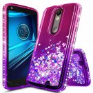 For Motorola Droid Turbo 2 Case Glitter Liquid Quicksand Waterfall Pink/Purple