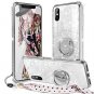 Fori Phone Xs Max Case Glitter Tempered Glass Back Bling Diamond Rhineston White