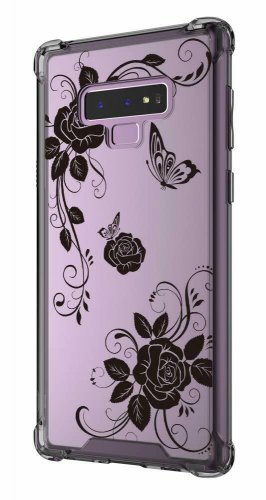 For Galaxy Note 9 Case Shockproof Hard PCTPU Bumper Black Flower Crystal
