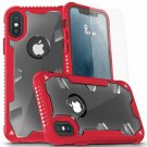 For iPhone X Case Military Grade Drop Proton Tested with Tempered Glass RED