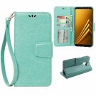 For Galaxy A8 case 3 Card Holder Embossed Butterfly Flower PU Leather Flip Mint