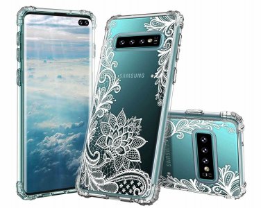 For Samsung Galaxy S10 Plus Case Slim Bumper Clear Flexible TPU White Flower