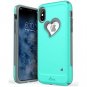 For iPhone Xs/X Case Heart Shape Dual Layer Protection Hybrid Bumper Teal Gray