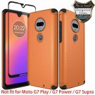 For Moto G7 Case with Tempered Glass Screen Protector Metal Plate Back Orange