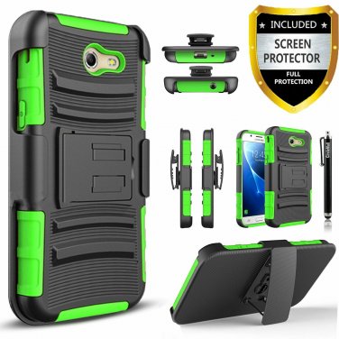 For Galaxy J3 2017 Case Holster HD Screen Protector Cover Shock Absortion Green