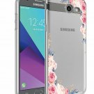 For Galaxy J7 V Case Slim Shockproof Clear Soft Flexible TPU Floral Pink Rose