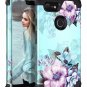For Google Pixel 3 XL Case Floral Three Layer Heavy Duty Hybrid Sturdy Armo Blue