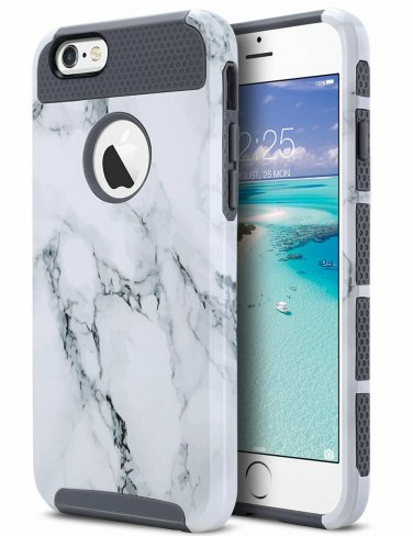 For iPhone 6/6S Case Slim Fit Hybrid Dual Layer Scratch Resistant Marble)