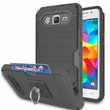 For Galaxy Grand Prime Case Stand Brushed Texture Dual Layer Shockproof Black