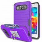 For Galaxy Grand Prime Case Stand Brushed Texture Dual Layer Shockproof Purple