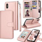iPhone Xs Max Case PU Leather Cover Wallet Card Slots Magnetic Kickstand Pink