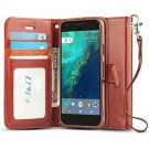 For Google Pixel Case Wallet Stand Slim Fit Shock Resistant Flip Cover Brown