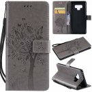 For Galaxy Note 9 Case Wallet PU Leather Flowers Folio Magnetic Kickstand Gray