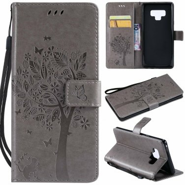 For Galaxy Note 9 Case Wallet PU Leather Flowers Folio Magnetic Kickstand Gray