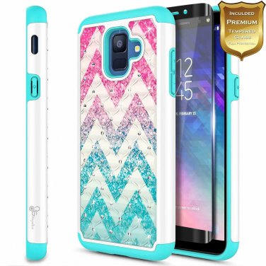 For Galaxy A6 Case Tempered Glass Screen Protector Glitter Liquid Wave