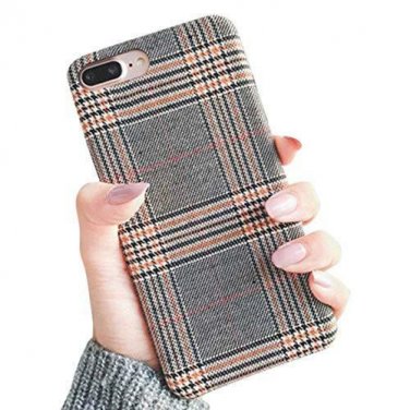For iphone 7 Plus/ 8 Plus Case Soft Cloth Grid Fabric Stripes Vintage Grey Gray
