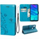 For Huawei P Smart Wallet Case 2019  PU Leather Magnetic Flip Cover Flower Blue