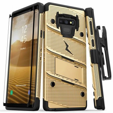 For Galaxy Note 9 Case Holster Lanyard Military Grade Drop Tested Gold/Black
