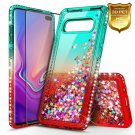 For Samsung Galaxy S10e Case Glitter Liquid Sparkle Waterfall Shockproof Green