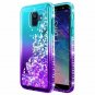 For Galaxy A6 Case Tempered Glass Screen Protector Glitter Liquid Aqua/Purple