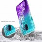 For Galaxy A6 Case Tempered Glass Screen Protector Glitter Liquid Aqua/Purple