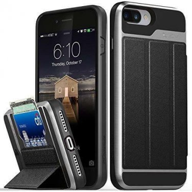 For iPhone 7/8 Plus Wallet Case Leather Military Grade Drop Protection Black