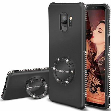 For Galaxy S9 Case Glitter Kickstand Grip Finger Luxury Diamond Sparkle Black