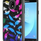 For Galaxy J7 2018 Case Defender Cover Dual Layer Soft TPU Bumber Feathers Black