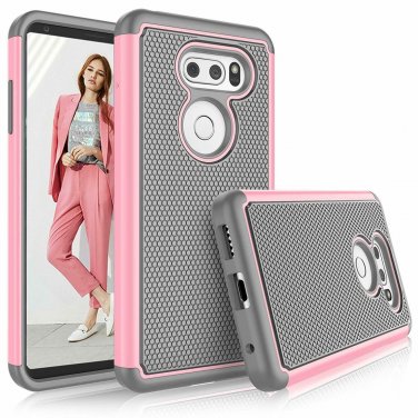 For LG V30/30s/30/V30 Plus Case Shock Absorbing Rubber Silicone Hard Grip Pink