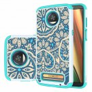For Motorola Moto Z3 / Z3 Play case Heavy Duty Protective Silicone Blue Flower