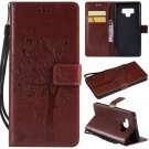 For Galaxy Note 9 Case Wallet PU Leather Flowers Folio Magnetic Kickstand Brown
