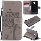 For Galaxy J6 2018 Case Cat Tree Pattern PU Leather Flip Wallet Kickstand Gray