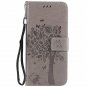 For Galaxy J6 2018 Case Cat Tree Pattern PU Leather Flip Wallet Kickstand Gray